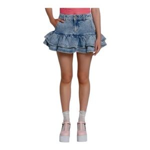 HOT TOPIC-SOCIAL COLLISION-BLUE DENIM TIERED MINI SKIRT-SIZE XS